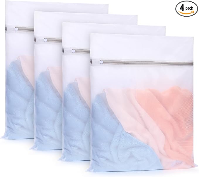 Muchfun 4Pcs Durable Fine Mesh Laundry Bags for Delicates 16 x 20 Inches (4, Large)