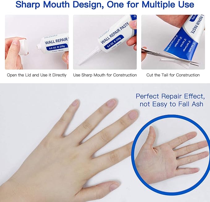 SEISSO Drywall Repair Kit, 500 g Wall Mending Agent- 2 Pack, Wall Spackle Repair Kit with Scraper, Patch for Wall Hole Filler, White Spackle Wall Repair Paste, Plaster Dent