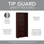 Bush Furniture Tall 5 Shelf Bookcase, Large Open Bookshelf, Sturdy Display Cabinet for Living Room or Home Office, Cabot Collection, Harvest Cherry