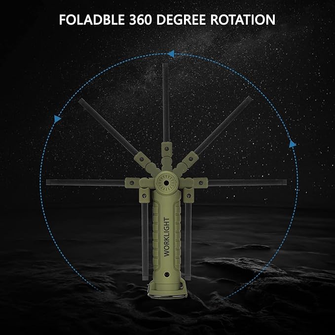 3 Pack Rechargeable LED Work Lights with Magnetic Base and 360° Rotation, 5 Modes for BBQ, Camping, Reading, and Car Repair