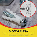 Qualihome Ribbed Plastic Drywall Anchor Kit - Wall Anchors and Screws for Drywall Includes Anchors, & Screws, 1 Masonry Drill Bit - Mounting Tolls for Decor, Furniture, Shelving (14-16 x 1-1/4")