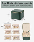 Vlando Jewelry Travel Case,Travel Jewelry Organizer with Clear Velvet Jewelry Bags 6Pcs Zipper Pouch for Women Girl Christmas Wedding Gift-Green