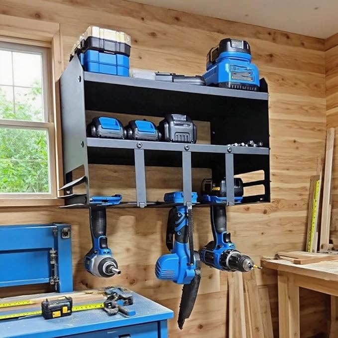 Power Tool Organizer Wall Mount, Utility Racks 3 Layers Storage Rack, Mini Chainsaw, Screwdriver, Drill Bit, battery tool organizer for Workshop Shed Pegboard Basement