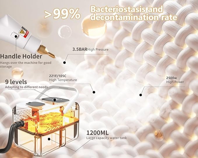 Steam Cleaner 2500W High Pressure Steamer for Cleaning, Car Steamer Handheld Steam Cleaner for Home Use, Hardwood Floor Steam Cleaner for Upholstery, Kitchen, Bathroom, Grout (Dark Blue)