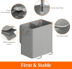 Lifewit Double Laundry Hamper with Lid and Removable Laundry Bags, Large Collapsible 2 Dividers Dirty Clothes Basket with Handles for Bedroom Laundry Room Closet Bathroom College, 136L Silver Gray