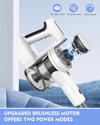 Cordless Vacuums, 80,000PRM Powerful Motor Vacuum Cleaner and 2200mAH Rechargeable Battery up to 35 Mins Worktime, 2 Adjustable Modes, Detachable Parts, Wireless Stick Vacuum (True White)