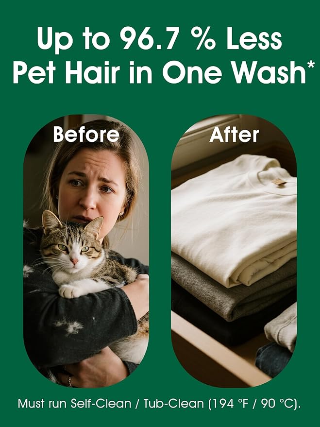 Pet Hair Remover for Laundry - Dog & Cat, 96.7% Hair Dissolution, Detergent + Stain Remover, 6-Month Supply, HE/Top/Front-Load Compatible, Removes Residue & Odors, Septic Safe