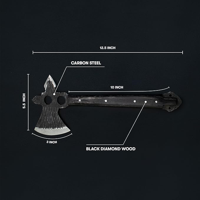 Titan International Knives Hunting Tomahawk Axe 1080 Carbon Steel Fixed Blade Diamondwood Handle with Sheath for Camping/Bushcraft/Outdoors