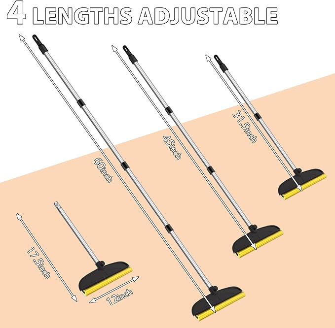 2 in 1 TPU and Copper Rake Teeth Carpet Rake for Pet Hair Removal,60inch Adjustable Long Handle Pet Hair Remover Tool,Reusable Cat Dog Hair Rake Broom,Lint Remover Scraper for Carpet,Bed(Black-Silver)