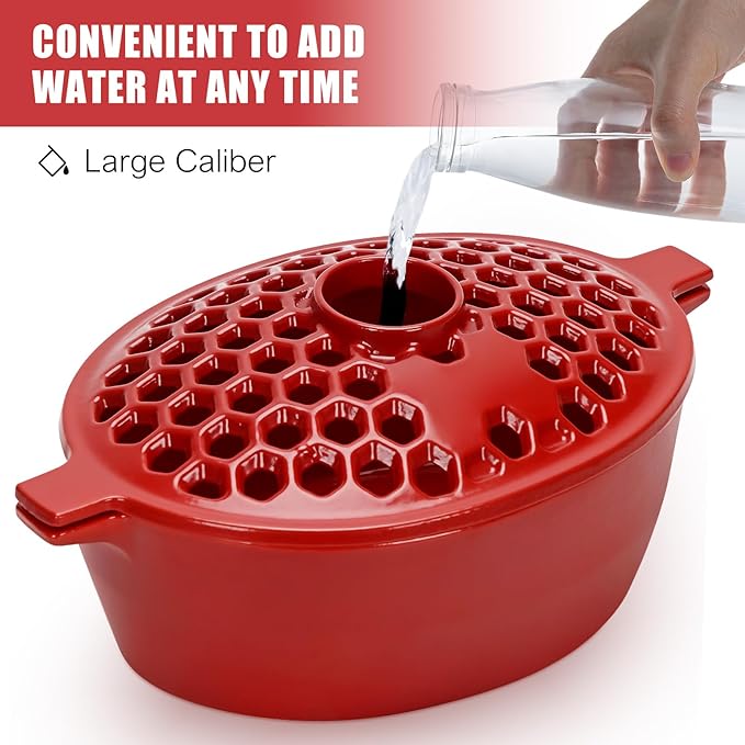 G GOOD GAIN Wood Stove Steamer - Cast Iron Stove Humidifier with Large Opening Top | Oval Bowl Fire Place Pot for Home Heating Decorative | Matte Finish & 2.7 Quart, Red