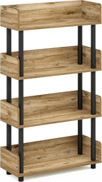 Furinno TURN-N-TUBE 4-Tier Display Shelf, Storage Shelves, Book Shelf, Open Shelves with Rounded Corner Top Edges, for Organization and Storage, Living Room, Home Office, Flagstaff Oak