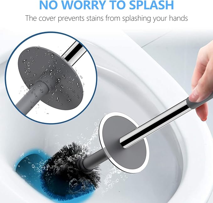 SetSail Toilet Brush, Compact Size Toilet Bowl Brush and Holder Toilet Brushes for Bathroom with Stainless Steel Handle Toilet Cleaner Brush with Durable Scrubbing Bristles, 3 Packs，Gery