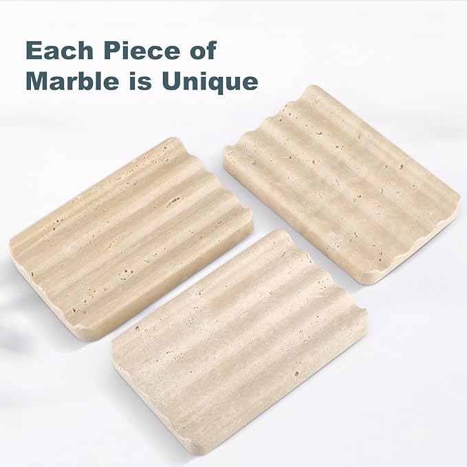 Marble Soap Dish, Beige Travertine Bar Soap Holder Shower, Brown Large Bathroom Soaps Saver, Easy Cleaning Natural Stone Sponge Holder for Kitchen Sink, Executive Jewelry Ring Tray