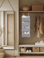 Macrame Over the Door Organizer Boho Decor Nursery Storage, Leaf Weaving Closet Storage, 4 Hanging Pockets, Behind Door for Bathroom, Bedroom,Grey