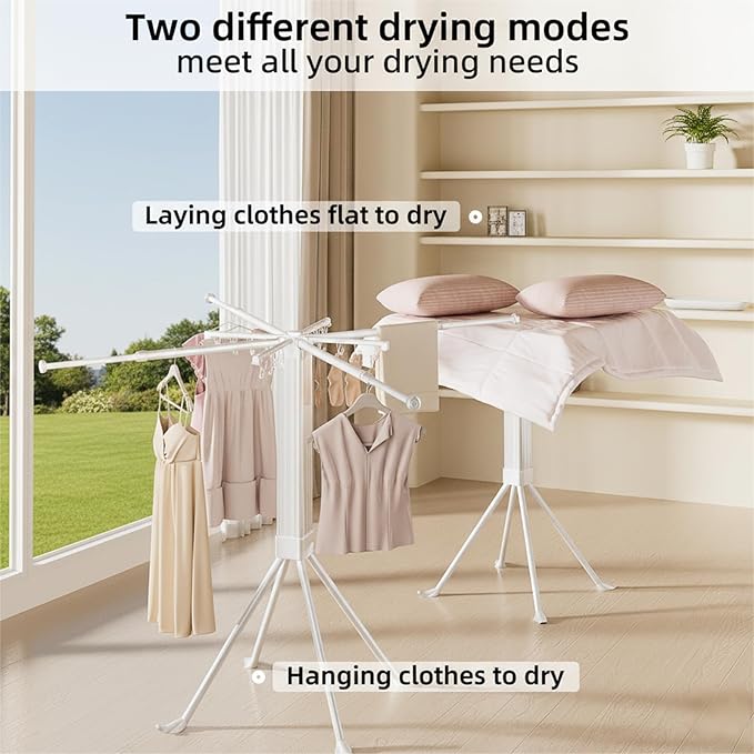 Clothing Drying Racks Folding Laundry Clothing Rack with 16 Clips Retractable Clothes Drying Rack Collapsible Towel Rack Drying Rack for Indoor, RV, Dorm, Yard, Camping, Outdoor