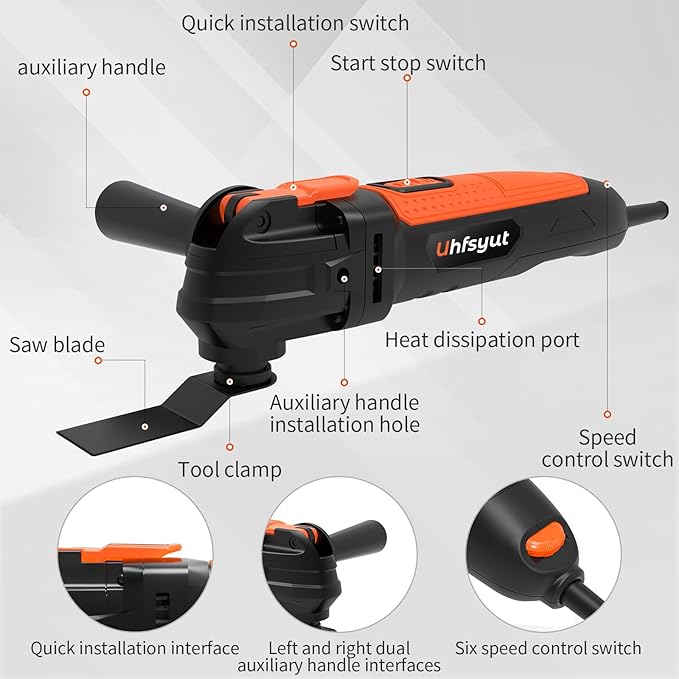 6-Speed Oscillating Multi-Tool with 23pc Kit & Storage Case | Quick-Change Blades for Wood/Metal/PVC | Includes Sanding Disc, Scraper, 15 Sandpapers ﻿