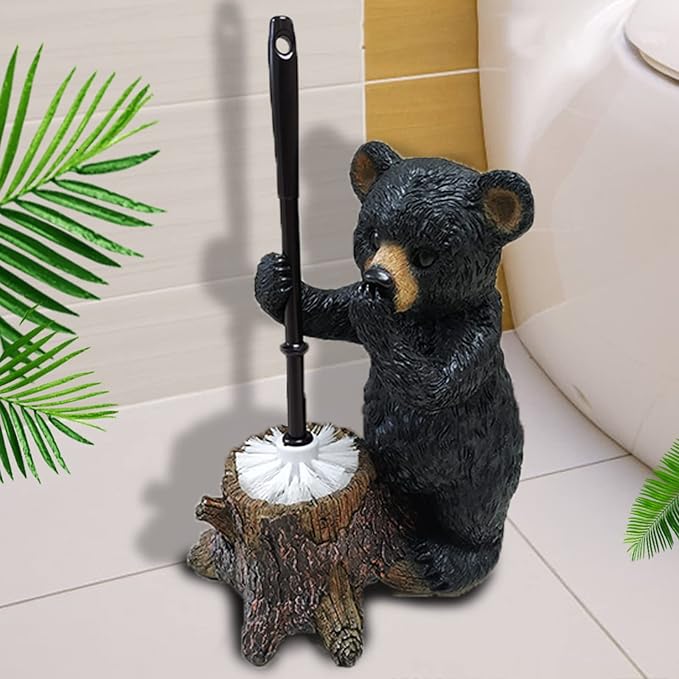 Toilet Brush Holder Set for Bathroom Super Cute Bear Base Solidly Toilet Bowl Brush and Holder Flexible and Durable Style Stylish Toilet Cleaner Brush Saving Storage Space Toilet Brushes for Bathroom