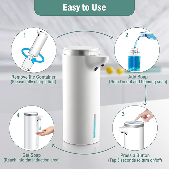 Automatic Soap Dispenser Touchless (Upgrade Auto & Manual Modes) - IPX7 Waterproof - Adjustable Volume for Thick & Thin Liquid - USB C Rechargeable Dish/Hand Soap Dispenser for Bathroom Kitchen