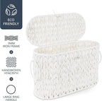 Coeusy Toilet Paper Basket,Wicker Toilet Paper Storage with Lid,Decorative Boho Wicker Basket for Bathroom,Free Standing-Cream White