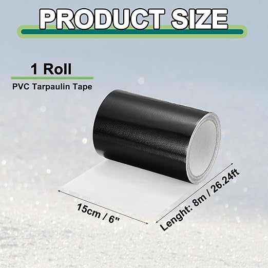 PATIKIL Awning Repair Tape 8m x 15cm Waterproof Canvas Tape High Adhesive Tear Repair Patch Kit for PVC Tarpaulin Tent Awning Fabric RV Sail Boat Cover, Black (6" x26.24ft)
