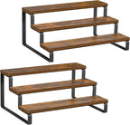 Giikin 3-Tier Spice Rack, 13.8 Inch Wood Countertop Spice Storage Holder, Kitchen Pantry Cabinet Organizer Cupboard for Spice Bottles, Jars, Seasonings, Baking Supplies, Metal Frame(Set of 2)