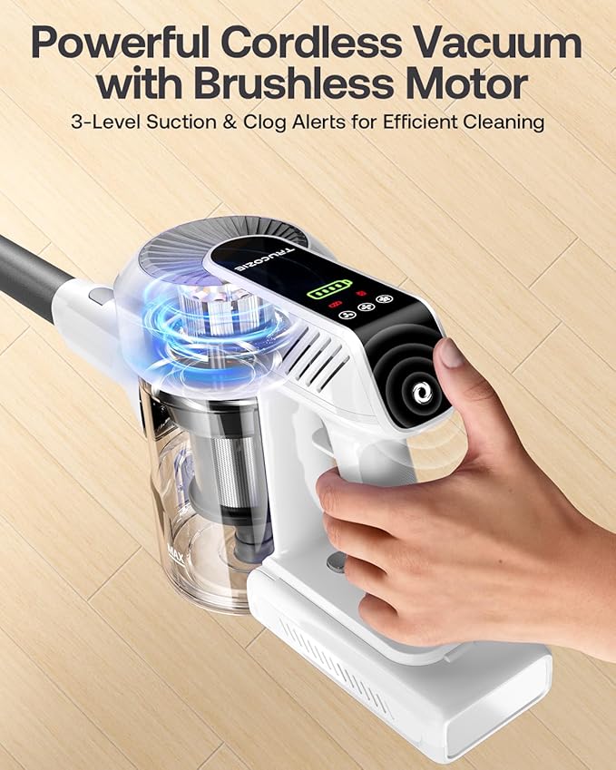 Cordless Vacuum Cleaner, 40Kpa 45Mins Vacuum Cleaners for Home, 8-in-1 Lightweight Stick Vacuum with Powerful Suction, Anti-tangle Wireless Vacuum for Carpet, Tile, Pet Hair, Hardwood Floors, White