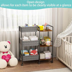 Baby Diaper Caddy Organizer Cart, 3-Tier Rolling Wheels Cart with Dividers and Shelves, Bedside Utility Cart for Nursery Essentials, Large Capacity Mobile Storage Cart for Crib, Bedroom