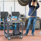 ELAFROS Heavy Duty Plastic Utility Cart Flat top 37 x 18.8 Inch - Work Cart Flat Shelves and 2 Swivel 2 Fixed Wheels Safely Holds up to 550 lbs - 2 Tier Service Cart Mail cart, Gray