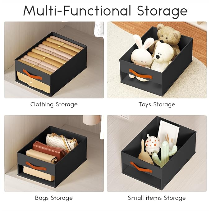 Homsorout Drawer Organizers and Storage - 10 Pack Foldable Pants Organizer with Clear Window & Handles, Fabric Closet Organizer for Clothes, Jeans, Sweaters, Towels, T-shirt, Scarf (Black)