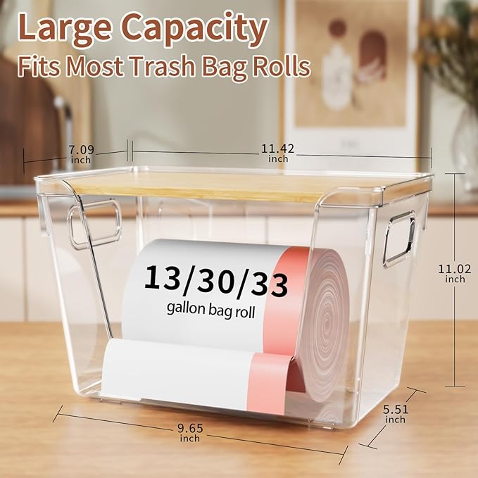 2 Set Stackable Storage with Bamboo Top for Laundry Room Organization, Extra Large Trash Bag/Garbage Bag Dispenser, Under Sink Organizer, Pantry Organizers