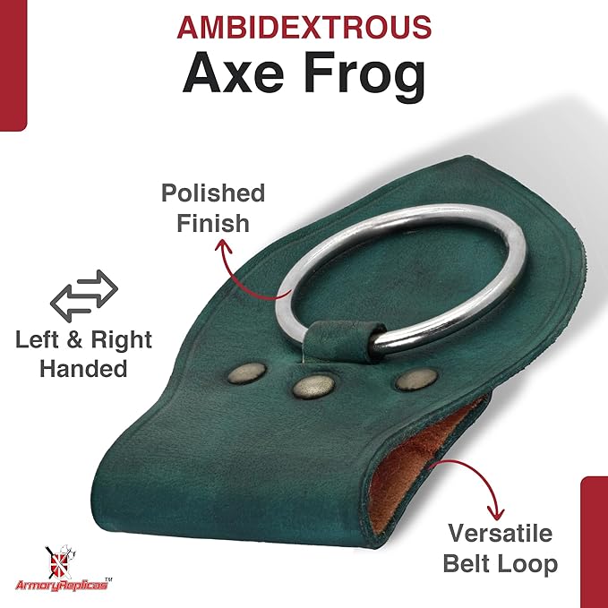 Armory Replicas - Genuine Rawhide Leather Universal Axe Frog - Medieval Hand Crafted O-Ring Funcitonal Outdoor Costume LARP Weapon Holder