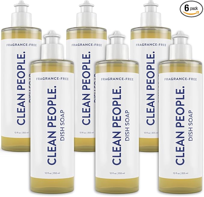 THE CLEAN PEOPLE Liquid Dish Soap - Clean, Simple Ingredients - Extra Scrubbing Power (Fragrance Free) 12 fl. oz (6 Pack)