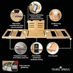 Temple Spring Foldable Bathtub Tray, Unique Design Selfcare Bathroom Caddy, Bamboo Spa Bathroom Tray, Wooden Bathtub Accessories, Wedding Gift/Birthday Gift/New Home Bath Table