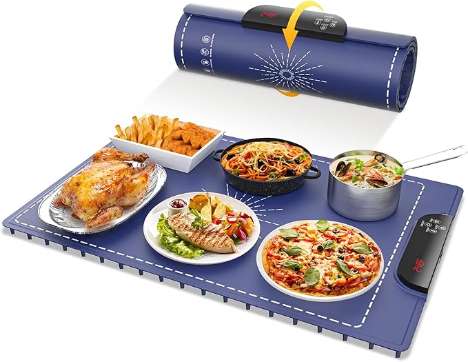 Electric Warming Tray, Full Surface Heating, Rollable & Portable, Premium Silicone Nano-Material, 248°F Temperature Settings,Auto Shut-Off,Versatile Food Warmer for Gatherings,Parties, Everyday Use
