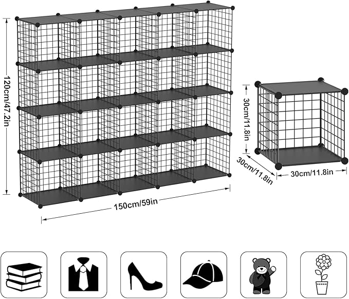 TUMUCUTE Wire Cube Storage Organizer, 20-Cube Metal Storage Shelves Bookshelf, Stackable Modular Closet Organizer for Bedroom Living Room, Office, Storage Shelves