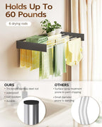 Wall Mounted Clothes Drying Rack 40", Foldable Wall Mount Laundry Rack Folding Indoor, Drying Rack Clothing Collapsible, Hidden Space Saver with Wall Template, 6 Rods, Black