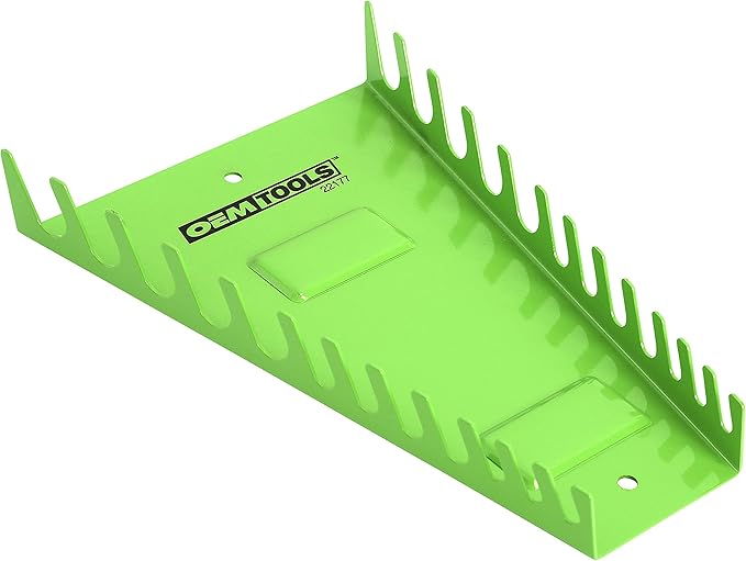 OEMTOOLS 22177 Pro Magnetic Wrench Organizer, 12 Wrench Storage Rail, SAE and Metric Tool Drawer Organizers For Tool Boxes And Metal Surfaces, Green