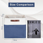 13x13 Cube Storage Bins, Collapsible Fabric Storage Box, 4 Pack Closet Baskets with Handles for Organizing, Shelf, Toys, Clothes, Home, Office, Nursery (NavyBlue&White)