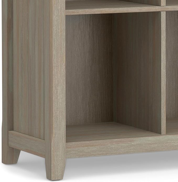 SIMPLIHOME Acadian Bookcase - 57 inch Tall 12-Cube Solid Wood Storage Display Unit in Distressed Grey, Transitional Cube Organizer for Living Room or Office with Fixed Shelves and Tapered Legs