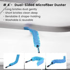 Ceiling Fan Duster Kit – 5-in-1 Bendable & Dual-Sided Heads – Washable Dusters for High Ceiling, Fans, Corners, Glass – Fits Standard ¾ Pole – Blue Cleaning Set