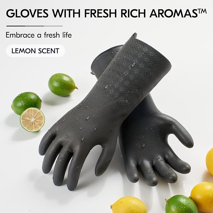 Vgo... 1 Pair Household Cleaning Gloves Infused with Rresh Rich Aromas, Lined Dishwashing Gloves,Long Sleeves Kitchen Gloves, Bathroom Cleaning, Gardening, Pet Care(Gray,S,TP1117)
