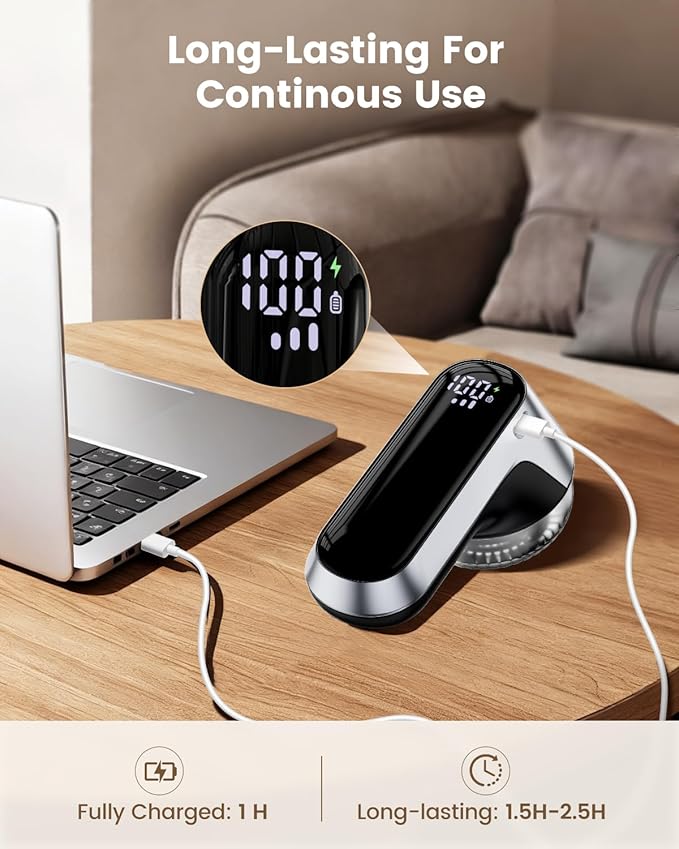 coldSky Fabric Shaver, Rechargeable Lint Shaver with Digital Display, Portable Sweater Defuzzer with 3 Speeds, 6 Leaf Blades and Safety Lock, Electric lint remover for clothes, Sweater, Couch, Blanket