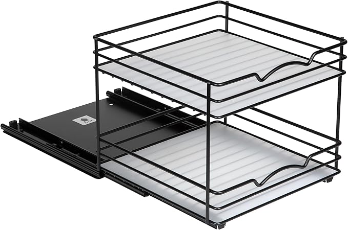 Pull Out Cabinet Organizer for Spices, Cans - Heavy Duty with Lifetime Limited Warranty- Pull Out Spice Rack- Cabinet Pull Out Shelf for Cans,Dishes, Etc, 20-3/8"Wx 10-1/2"D x 2-3/4” H, Black