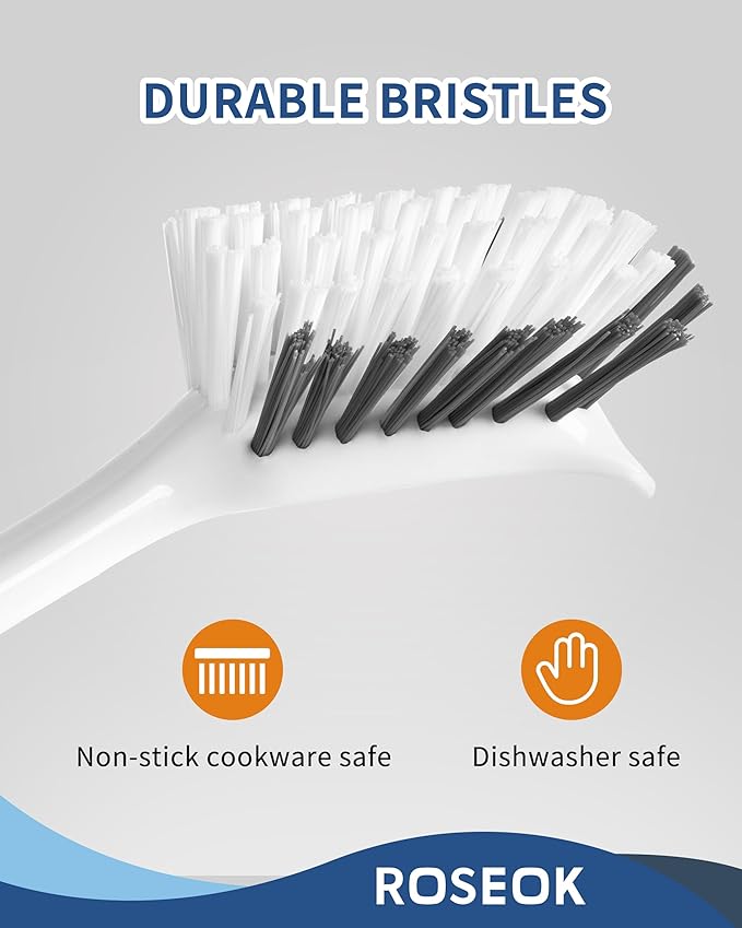 Dish Brush with Built-in Scraper,Kitchen Scrub Brush for Cleaning Dishes,Pots,Non-Stick Pans and Sinks,Navy Blue,2 Pack