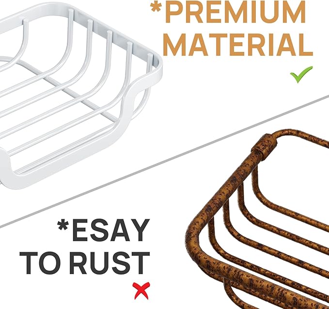 LEVERLOC Soap Dish, Soap Bar Holder for Shower Suction Cup Wall Mounted, Stainless Steel No-Drilling Removable Waterproof Sponge Holder for Bathroom Bathtub Kitchen Sink, Keep Dry, White