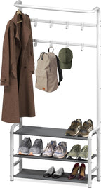 SIMPLE HOUSEWARE Space-Saving Coat Rack with Storage Shelf, Black Freestanding Hall Tree Organizer with Hooks for Entryway, Bedroom, Office, Coats, Hats, Jackets, Scarves - White