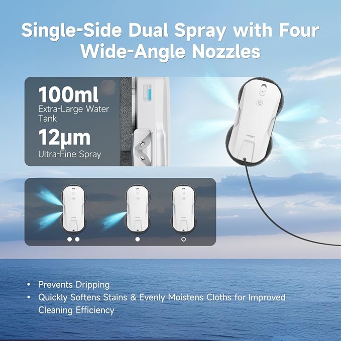 Fmart T11 Window Cleaning Robot, 5300PA Suction, Automatic 4-Way Spraying System, Triple Safety Protection, Smart Navigation, Remote Control, for All Smooth Surfaces, Includes 10 Cleaning Pads. (2025)