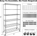 WDT NSF Certified Storage Shelves on Wheels, Heavy Duty Metal Shelves for Storage with Adjustable Stand, 6-Tier Wire Shelving Unit for Garage Pantry Kitchen Shelf Rack, 47" D x 17" W x 80" H