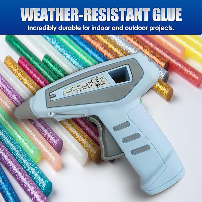 Cordless Hot Glue Gun Kit Includes 30 Hot Glue Sticks, Switch with 10W Drip-proof Design with 15-Second Fast Heating, Suitable for DIY Crafts, Fabric, Wood & Home Repairs (Blue)