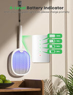 YISSVIC Electric Fly Swatter Foldable Bug Zapper Racket 2 in 1 Mosquito Killer with Purple Attractant Light Rechargeable 1800mAh for Indoor Home Backyard Patio Camping